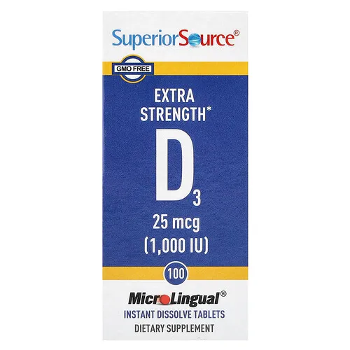 Superior Source, D3, 25 mcg (1000 UI), 100 comprimidos de disolución instantánea MicroLingual®.