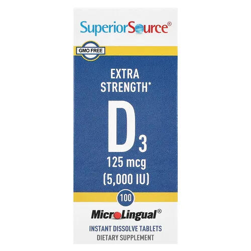 Superior Source, Vitamina D3, 125 mcg (5000 UI), 100 comprimidos de disolución instantánea MicroLingual®.