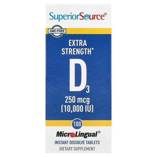 Superior Source, Vitamina D3, 250 mcg (10.000 UI), 100 comprimidos de disolución instantánea MicroLingual®.