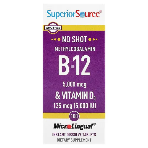 Superior Source, Metilcobalamina B12 y vitamina D3, 100 comprimidos microlingües de disolución instantánea