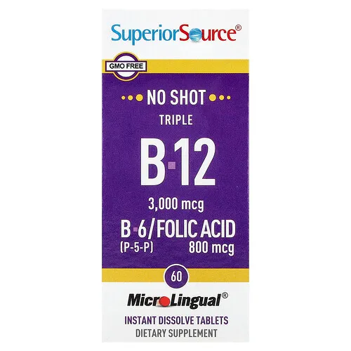 Superior Source, Triple vitamina B12, vitamina B6, ácido fólico, 60 comprimidos de disolución instantánea MicroLingual®