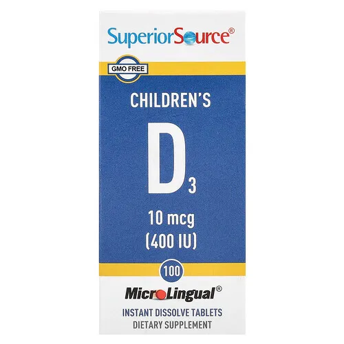 Superior Source, D3 para niños, 10 mcg (400 UI), 100 comprimidos microlingües de disolución instantánea