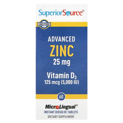 Superior Source, Zinc avanzado, Vitamina D3, 60 comprimidos microlingües de disolución instantánea