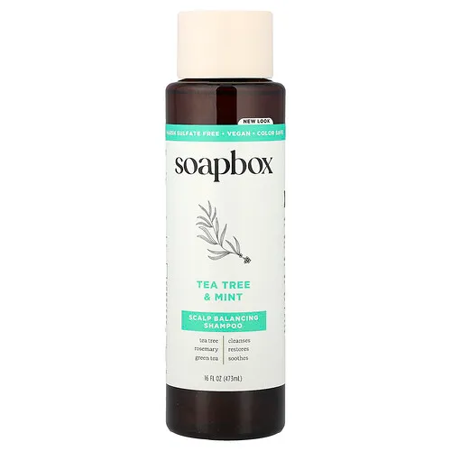Soapbox, Champú equilibrante para el cuero cabelludo, Árbol del té y menta, 473 ml (16 oz. líq.)
