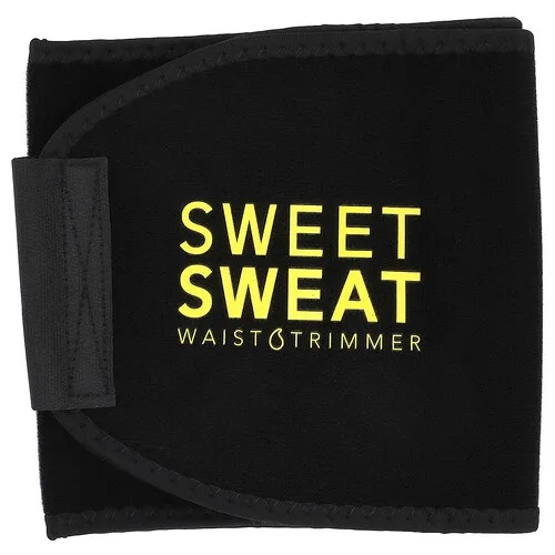 Sports Research, Sweet Sweat®, Faja reductora de cintura, Mediano, Negro y amarillo, 1 cinturón