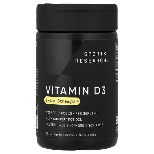 Sports Research, Vitamina D3, 125 mcg (5000 UI), 30 cápsulas blandas
