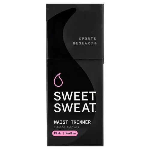 Sports Research, Sweet Sweat®, Faja reductora de cintura, Medio, Negro y rosa, 1 cinturón