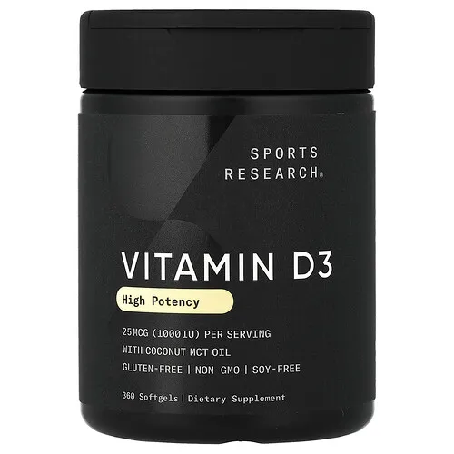 Sports Research, Vitamina D3, Alta potencia, 25 mcg (1000 UI), 360 cápsulas blandas