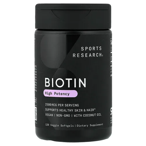 Sports Research, Biotina con aceite de coco, 2500 mcg, 120 cápsulas blandas vegetales