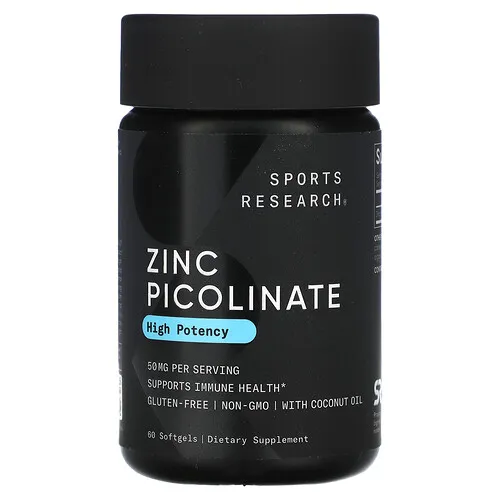 Sports Research, Picolinato de zinc, 50 mg, 60 cápsulas blandas