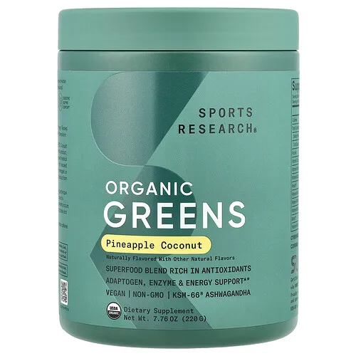Sports Research, Greens Organic, Piña y coco, 220 g (7,76 oz)