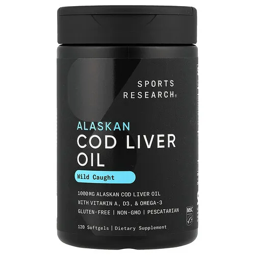 Sports Research, Aceite de hígado de bacalao de Alaska, 120 cápsulas blandas