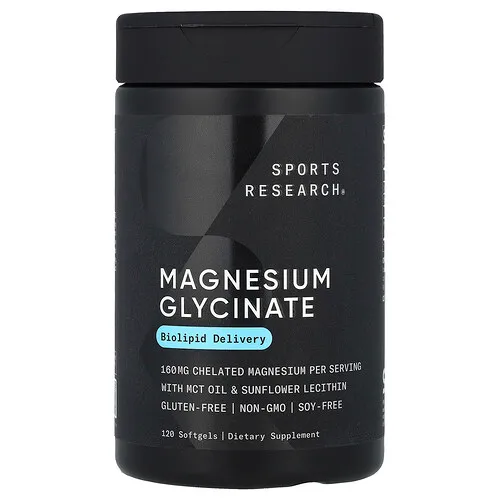 Sports Research, Glicinato de magnesio, 120 cápsulas blandas (80 mg por cápsula blanda)