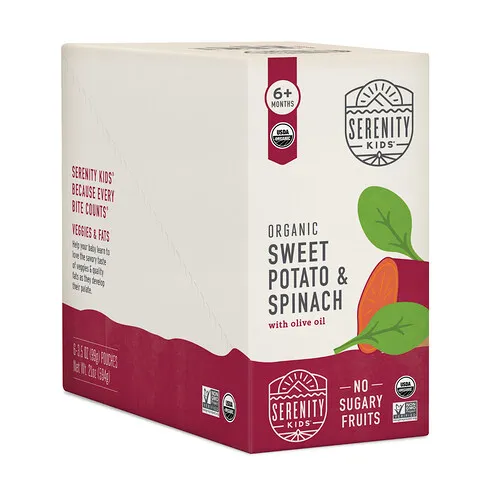 Serenity Kids, Batata y espinaca orgánicas con aceite de oliva, 6 meses en adelante, 6 sobres, 99 g (3,5 oz) cada uno