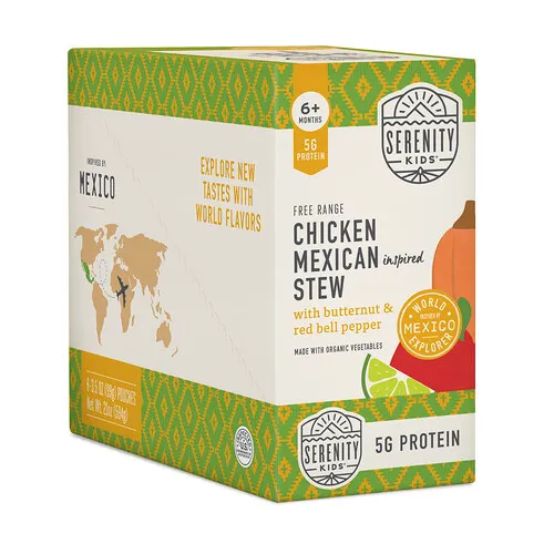 Serenity Kids, Estofado de pollo criado en libertad en México con nueces moscadas y pimiento rojo, 6 meses en adelante, 6 sobres, 99 g (3,5 oz) cada uno