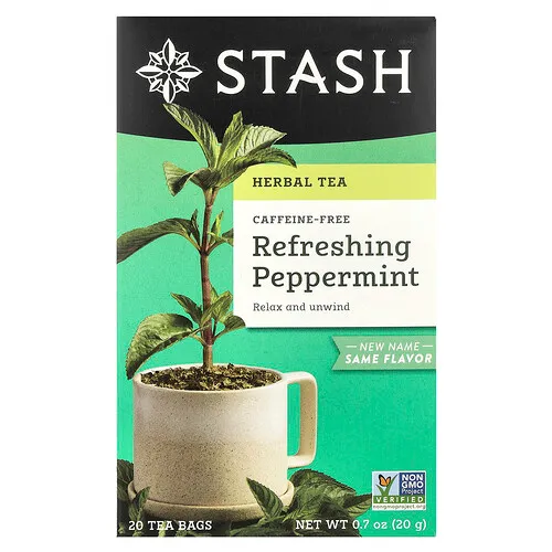 Stash Tea, Té de hierbas, Menta refrescante, Sin cafeína, 20 bolsitas de té, 20 g (0,7 oz)