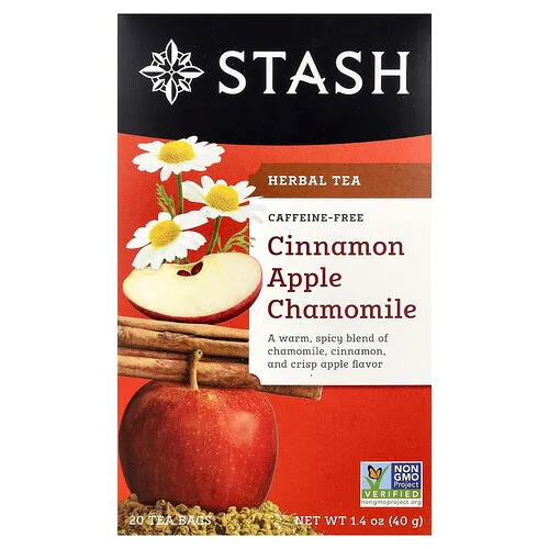 Stash Tea, Té de hierbas, Canela, manzana y manzanilla, Sin cafeína, 20 bolsitas de té, 40 g (1,4 oz)