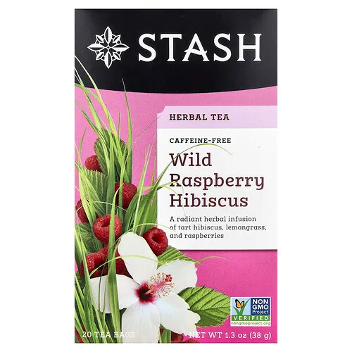 Stash Tea, Té de hierbas, Frambuesa silvestre e hibisco, Sin cafeína, 20 bolsitas de té, 38 g (1,3 oz)
