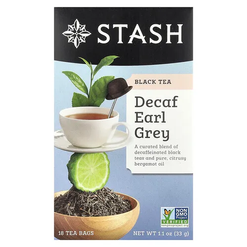 Stash Tea, Té negro, Earl Grey descafeinado, 18 bolsitas de té, 33 g (1,1 oz)