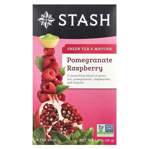 Stash Tea, Té verde y matcha, Granada y frambuesa, 18 bolsitas de té, 36 g (1,2 oz)