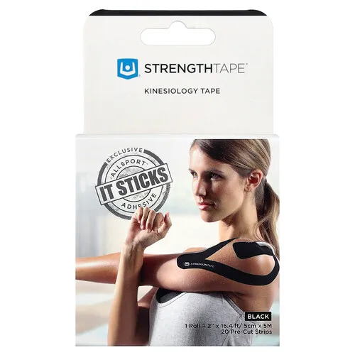 Strengthtape, Cinta de kinesiología, negra, 20 tiras precortadas