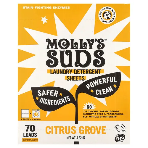 Molly's Suds, Detergente para la ropa en hojas, Citrus Grove, 35 hojas