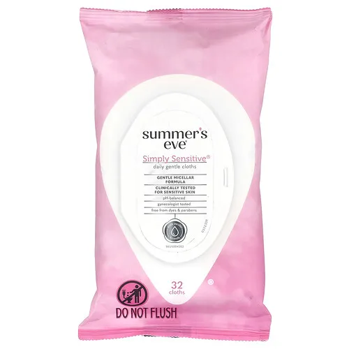 Summer's Eve, Simply Sensitive®, Paños suaves de uso diario, 32 paños