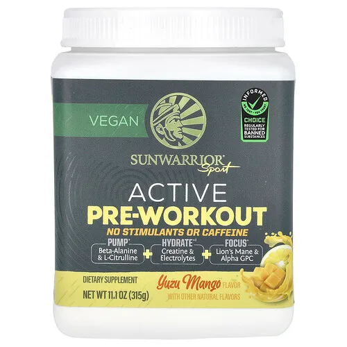Sunwarrior, Sport, Preentrenamiento activo, Sin estimulantes ni cafeína, Yuzu y mango, 315 g (11,1 oz)