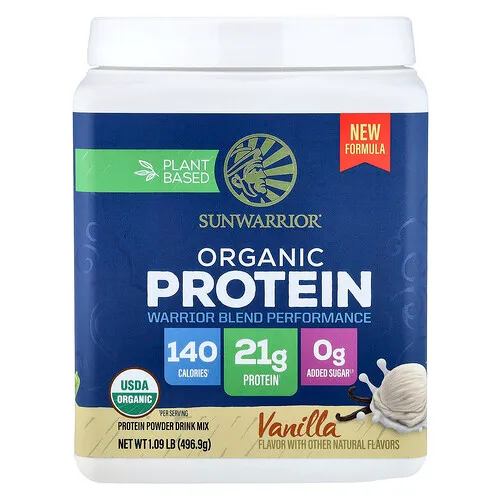 Sunwarrior, Proteína orgánica de origen vegetal, Vainilla, 496,9 g (1,09 lb)