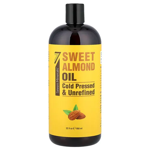 Seven Minerals, Aceite de almendras dulces, prensado en frío y sin refinar, sin fragancia, 950 ml (32 oz. Líq.)