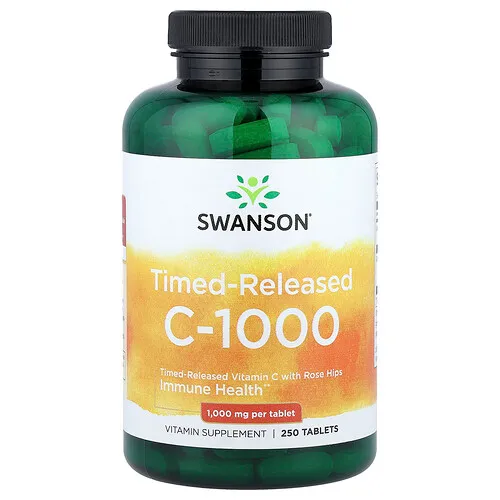 Swanson Vitamins, Vitamina C1000 con rosa mosqueta, De liberación prolongada, 1000 mg, 250 comprimidos