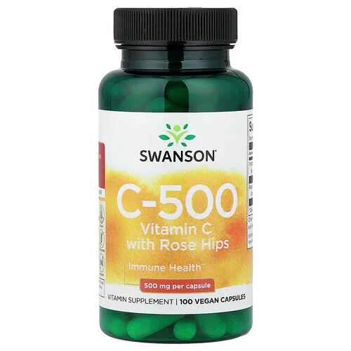 Swanson Vitamins, C-500, Vitamina C con rosa mosqueta, 100 cápsulas veganas