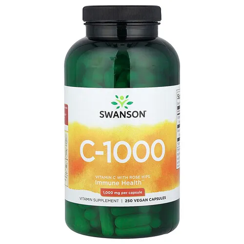 Swanson Vitamins, C-1000, Vitamina C con rosa mosqueta, 250 cápsulas veganas