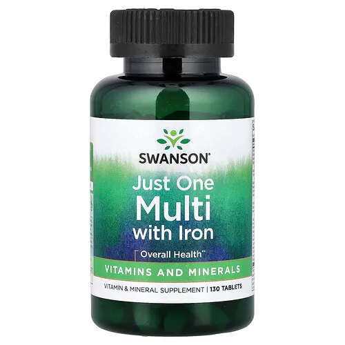 Swanson Vitamins, Just One, Suplemento multivitamínico con hierro, 130 comprimidos