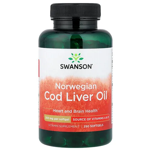 Swanson Vitamins, Aceite de hígado de bacalao noruego, 350 mg, 250 cápsulas blandas