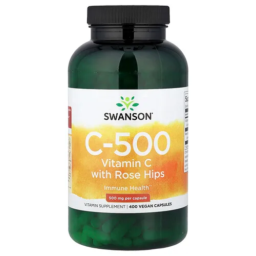 Swanson Vitamins, C-500, Vitamina C con rosa mosqueta, 400 cápsulas veganas