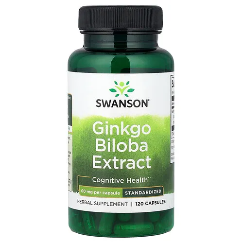 Swanson Vitamins, Extracto de Ginkgo biloba, Estandarizado, 60 mg, 120 cápsulas