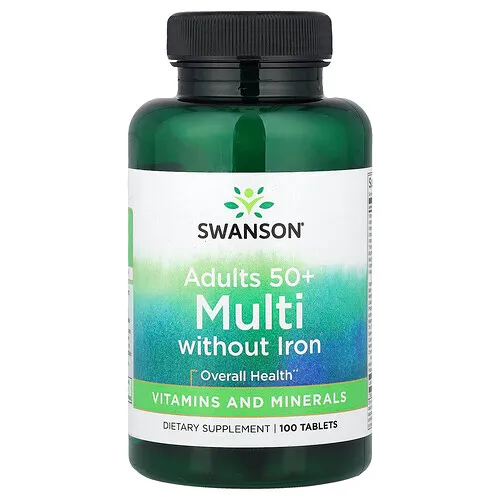 Swanson Vitamins, Suplemento multivitamínico sin hierro, Adultos de 50 años en adelante, 100 comprimidos