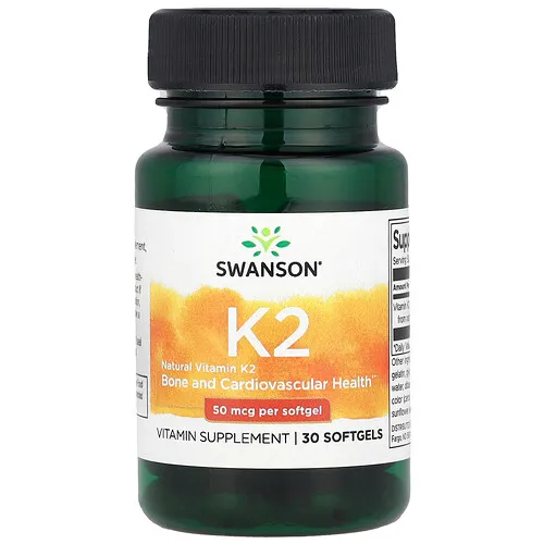 Swanson Vitamins, Vitamina K2 natural, 50 mcg, 30 cápsulas blandas