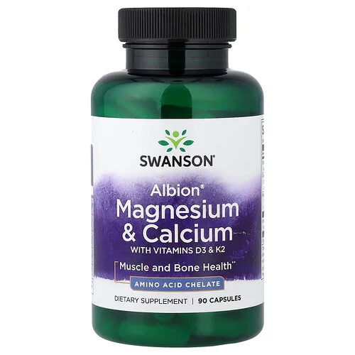 Swanson Vitamins, Albion®, Magnesio y calcio con vitaminas D3 y K2, 90 cápsulas