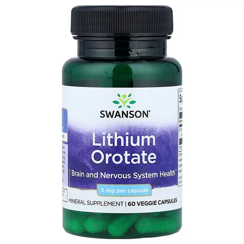 Swanson Vitamins, Orotato de litio, 5 mg, 60 cápsulas vegetales