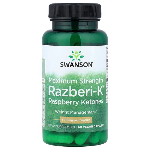 Swanson Vitamins, Razberi-K®, Cetonas de frambuesa, Máxima concentración, 500 mg, 60 cápsulas veganas