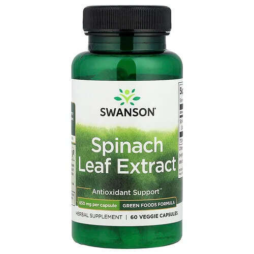 Swanson Vitamins, Extracto de hoja de espinaca, 650 mg, 60 cápsulas vegetales