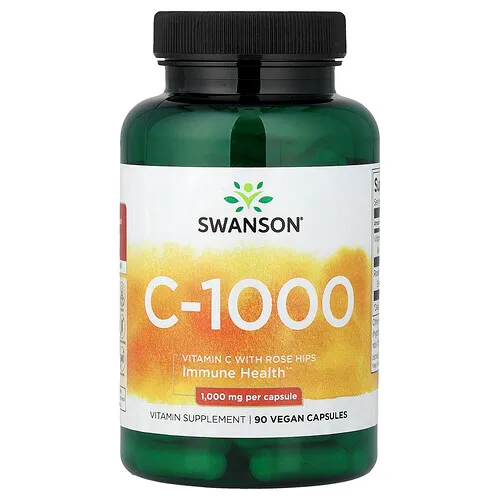 Swanson Vitamins, C-1000, Suplemento de vitamina C y rosa mosqueta, 90 cápsulas veganas