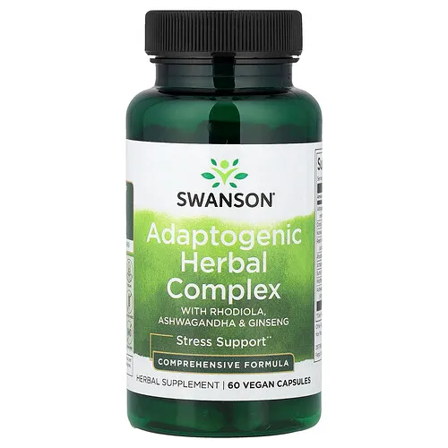 Swanson Vitamins, Complejo herbal adaptógeno con rodiola, ashwagandha y ginseng, 60 cápsulas veganas