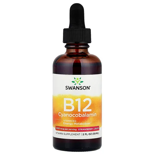Swanson Vitamins, B12, Cianocobalamina líquida, Fresa, 59 ml (2 oz. líq.)