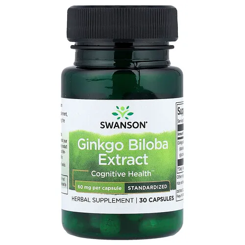 Swanson Vitamins, Extracto de Ginkgo biloba, Estandarizado, 60 mg, 30 cápsulas