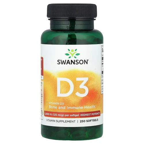 Swanson Vitamins, Vitamina D3 de la más alta potencia, 125 mcg, (5000 UI), 250 cápsulas blandas