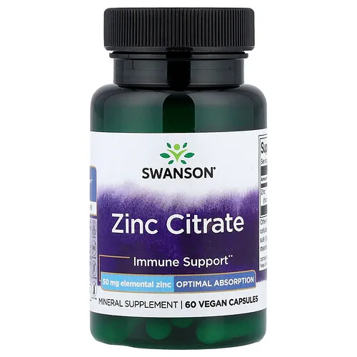 Swanson Vitamins, Citrato de zinc, 50 mg, 60 cápsulas