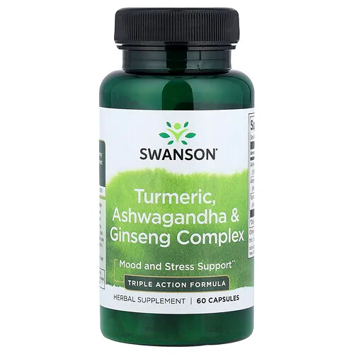 Swanson Vitamins, Complejo de cúrcuma, ashwagandha y ginseng, 60 cápsulas